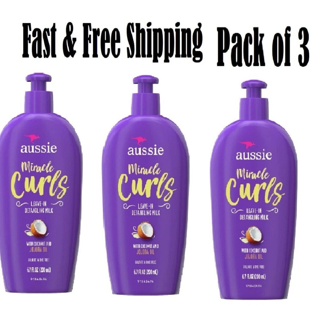 Aussie Miracle Curls Leave-In Detangling Milk Paraben Free 6.7 Oz (3Pk)